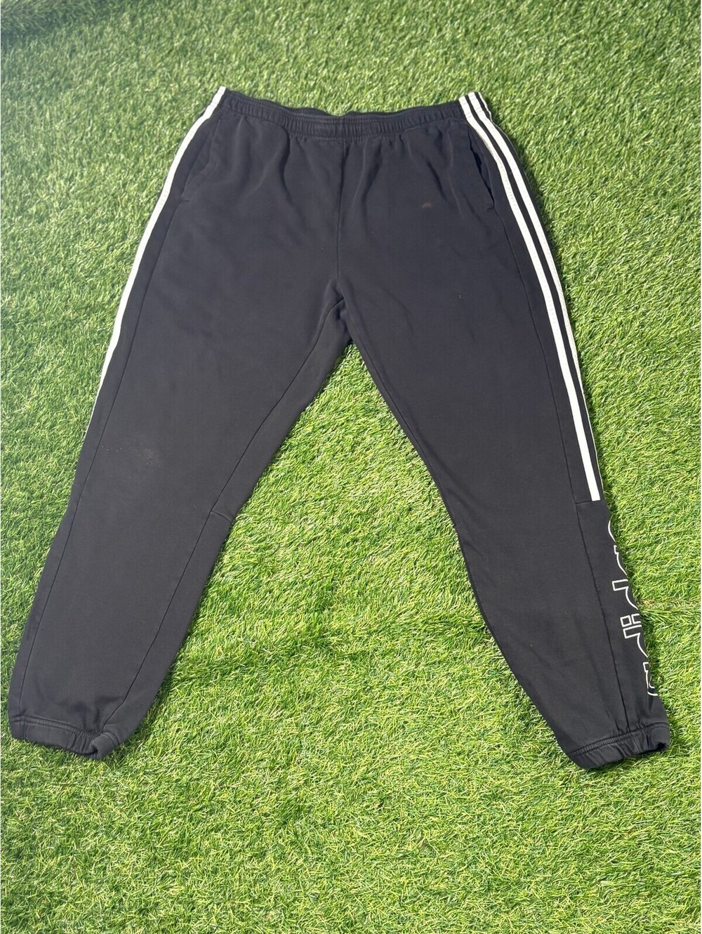 Y2k adidas Track Pants Black Polyester Mens Size XL Elastic Waist
